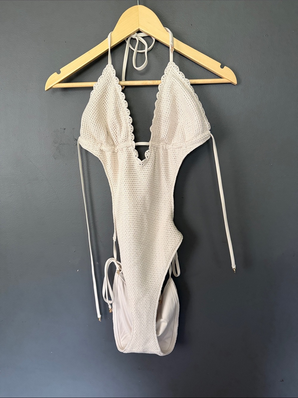 Victoria's Secret Cream Crochet Halter One-Piece